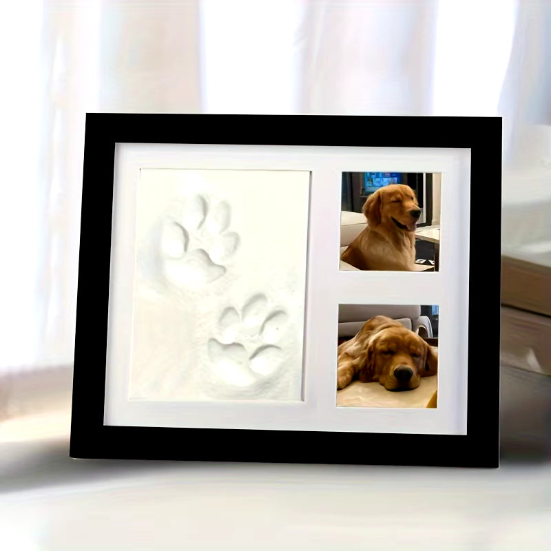 Dog or Cat Pet Pawprint Keepsake Kit & Picture Frame - Premium Wooden Photo Frame, Clay Mold for Paw Print & Bonus Stencil