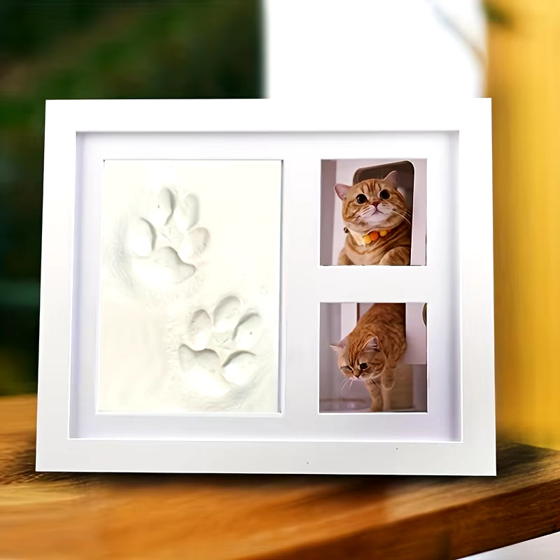 Dog or Cat Pet Pawprint Keepsake Kit & Picture Frame - Premium Wooden Photo Frame, Clay Mold for Paw Print & Bonus Stencil